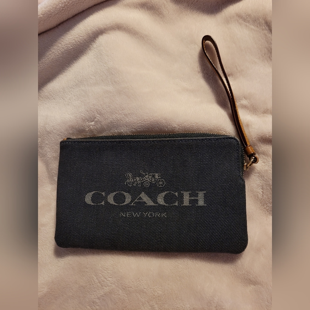 Coach Bags | $79(Nwt) Coach Large Corner Zip Wristlet Denim | Color: Blue/Yellow